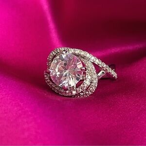 Cubic Zirconia Round Cut Spiral Ring Size 7 - Engagement Bridal Cocktail